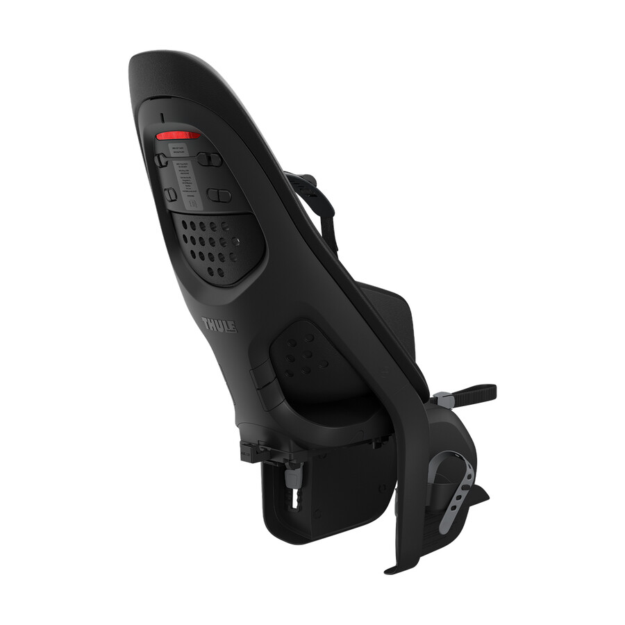 seggiolino per bicicletta thule yepp 2 mik hd per bambini montato sul portapacchi nero notte